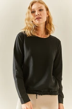 XHAN Black Crewneck Pleated Sweatshirt