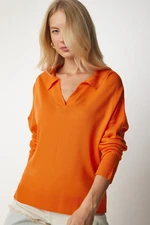 Happiness İstanbul Women's Orange Polo Neck Basic Sweater