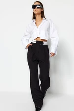 Trendyol Black Wide Leg Woven Waist Detail Trousers