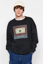 Trendyol Black Men's Crew Neck Long Sleeve Black Men's Oversized Ethnic Appliqued Sweatshirt Sweatshirt.