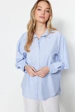 Trendyol Blue Striped Oversize/Creature Woven Shirt