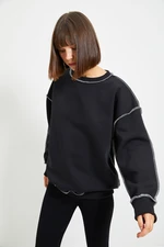 Trendyol Black Regular/Normal Pattern Square Stitched Thick Inside Fleece Knitted Sweatshirt