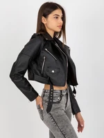 Black short eco-leather jacket