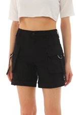 BİKELİFE Black High Waist Flexible Denim Shorts With Pocket.