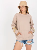 Beige sweatshirt RUE PARIS without hood with embroidery on the sleeves