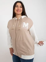 Beige and ecru sweatshirt plus size with zipper