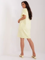 Light yellow sweatshirt basic dress with pockets