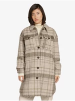 Brown Beige Ladies Checkered Shirt Coat Tom Tailor Plaid - Ladies