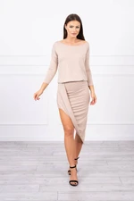 Asymmetrical dress, 3/4 sleeve beige