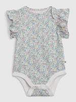 White and Blue Girly Floral Bodysuit with Ruffles GAP