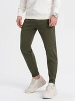 Ombre Men's sweatpants with stitching and leg zipper - olive