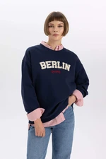 DEFACTO Relax Fit Slogan Long Sleeve Sweatshirt