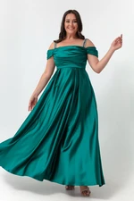 Lafaba Women's Emerald Green Stone Strap Draped Plus Size Long Evening Dress