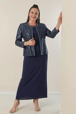 By Saygı Fleece Jacket With Half Moon Sleeves Lined Crepe Dress Plus Size 2-Piece Suit