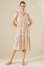 Bigdart 1976 V-Neck Patterned Dress - Cream