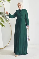 InStyle Pleated Limelda Chiffon Hijab Dress - Oil Green