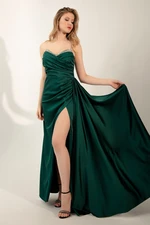 Lafaba Women's Emerald Green Long Evening Dress with Breast Stones