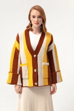 Lafaba Women's Mustard Raspberry Button Detailed Knitwear Cardigan