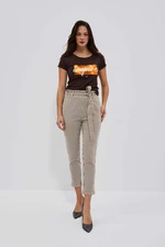 LADIES TROUSERS L-SP-4015 BROWN_OFF WHITE