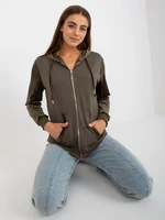 Khaki women's zippered sweatshirt with velour inserts