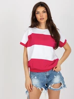 White and fuchsia basic blouse with short sleeves