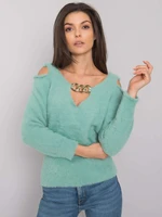 Green sweater with cut-outs by Leandre RUE PARIS