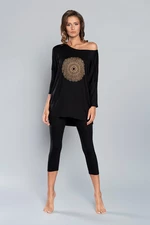 Pyjamas Mandala 3/4 sleeve, 3/4 legs - black