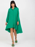 Green asymmetrical shirt dress with long sleeves