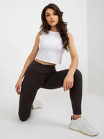 Khaki basic cotton leggings with high waist