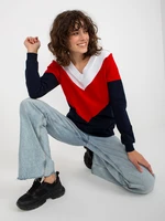 White and navy basic sweatshirt for everyday wear with neckline