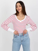 Basic striped white-red ribbed blouse