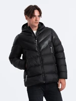 Ombre Men's winter quilted jacket of combined materials - black