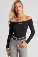Cool & Sexy Women's Black Front Knotted Blouse