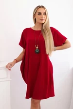 Women's dress with pockets and pendant - burgundy