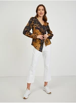 Brown-black women's satin floral blouse ORSAY