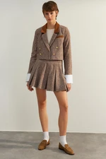 Trendyol Brown Premium Crop Button Detailed Woven Blazer Jacket