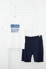 Trendyol Navy Blue Regular Fit Knitted Summer Pajama Set with Shorts