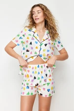 Trendyol Multi Color Heart Piping Detailed Viscose Woven Pajamas Set