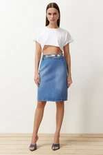 Trendyol Blue Slit Midi Denim Skirt