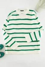 Trendyol Green Unisex Oversize Fit Szeroki krój Okrągły dekolt Sweter z dzianiny w paski