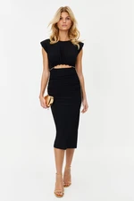 Trendyol Black Lined Knitted Dress with Stone Accessories