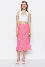 Trendyol Pink Flounce Patterned Midi Woven Skirt