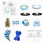 Cinderella Princess Costume Accessories Girls Crown Wand Necklace Headband Earrings Jewelry Set Girl Dress up Wig Braids Bag Set