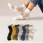 5 Pairs High Quality Men Mid-tube Socks Spring And Autumn Deodorant Sweat Absorption Mesh Breathable Stripe Sports Socks EU38-43