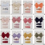 New 3pcs/lot Baby Girls Bow Headband with Hair Clips Set Cotton Bowknot Headwear Hairpins Hair Accessories Sets Children Gifts