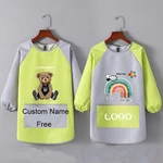 Personalized Custom Logo/Name Painting Drawing Bib Long Sleeved Waterproof Infant Eating Apron Children's Bandana Feeding Bib