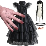 Wednesday Dress For Girls 3-12Yrs Teenage Gothic Winds Vestidos Kids Cosplay Costumes Princess Halloween Carnival Party Clothing