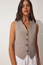 Happiness İstanbul Women's Mink Striped Woven Vest