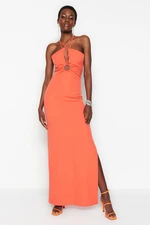 Trendyol Pomegranate Blossom Evening Dress With Weave Window/Cut Out Detailed Evening Dress