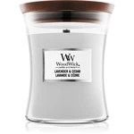 Woodwick Lavender & Cedar vonná svíčka s dřevěným knotem 275 g